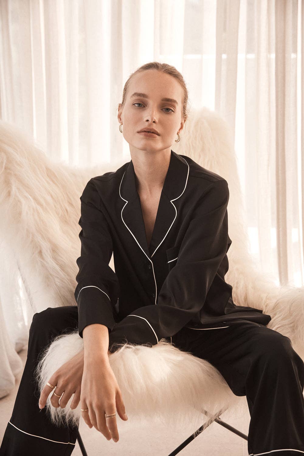 Gingerlilly – wholesale Pyjamasset - Dam – Återvunnen Satin Pyjamas Lång Set - Adele Svart1