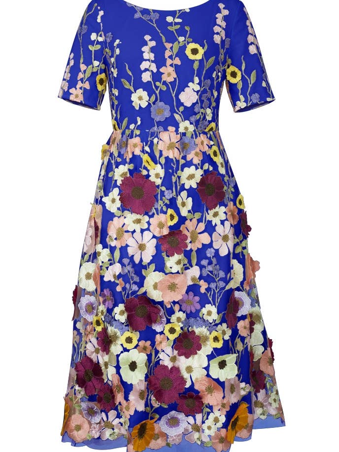 Chic Star Plus Size 3D Blommig Applique Midi Klänning I Blå 0 för wholesale av CHIC STAR