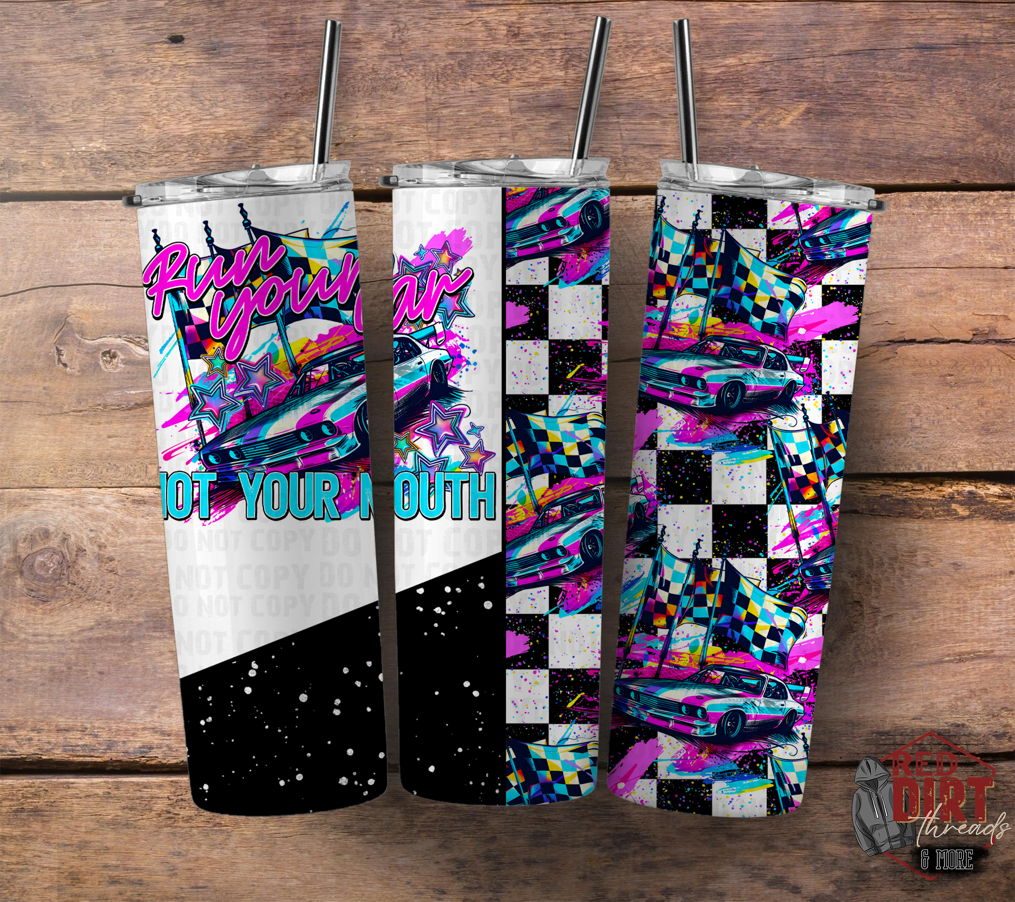 Red Dirt Transfers - Wholesale Insulated Mug/Tumbler - Run Your Car Not Your Mouth Insulated Tumbler with Plastic Lid and Sealed Reusable Straw | Trendy Racing Cup | Hot/Cold Tumbler0