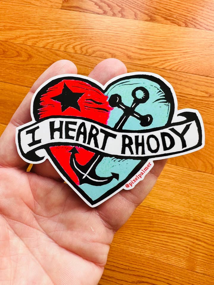 I HEART RHODY - glossy vinyl sticker from Pixel Palmer, Rhode Island, anchor for wholesale by Pixel Palmer