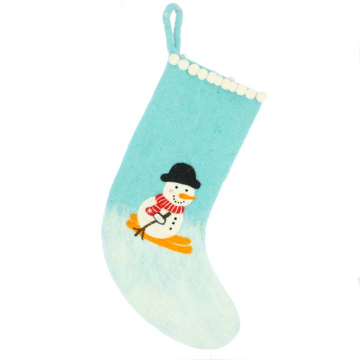 Blue Snowman Stocking for wholesale by Fiona Walker England