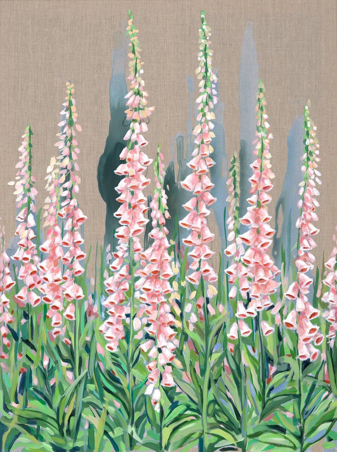 Meredith Raiford Art - Wholesale Art Print - Foxgloves on Linen- Vertical Canvas Print5