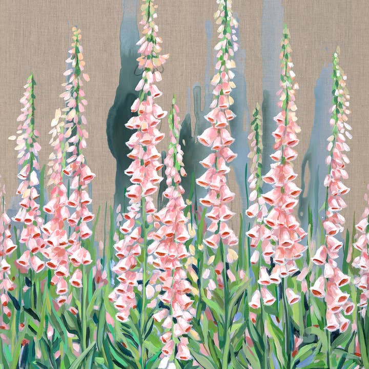 Meredith Raiford Art - Wholesale Art Print - Foxgloves on Linen- Vertical Canvas Print5