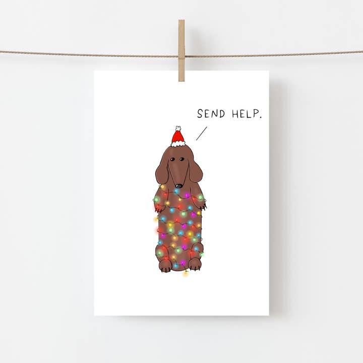 Send Help Christmas Sausage Dog Card for wholesale by AJS STUDIOS