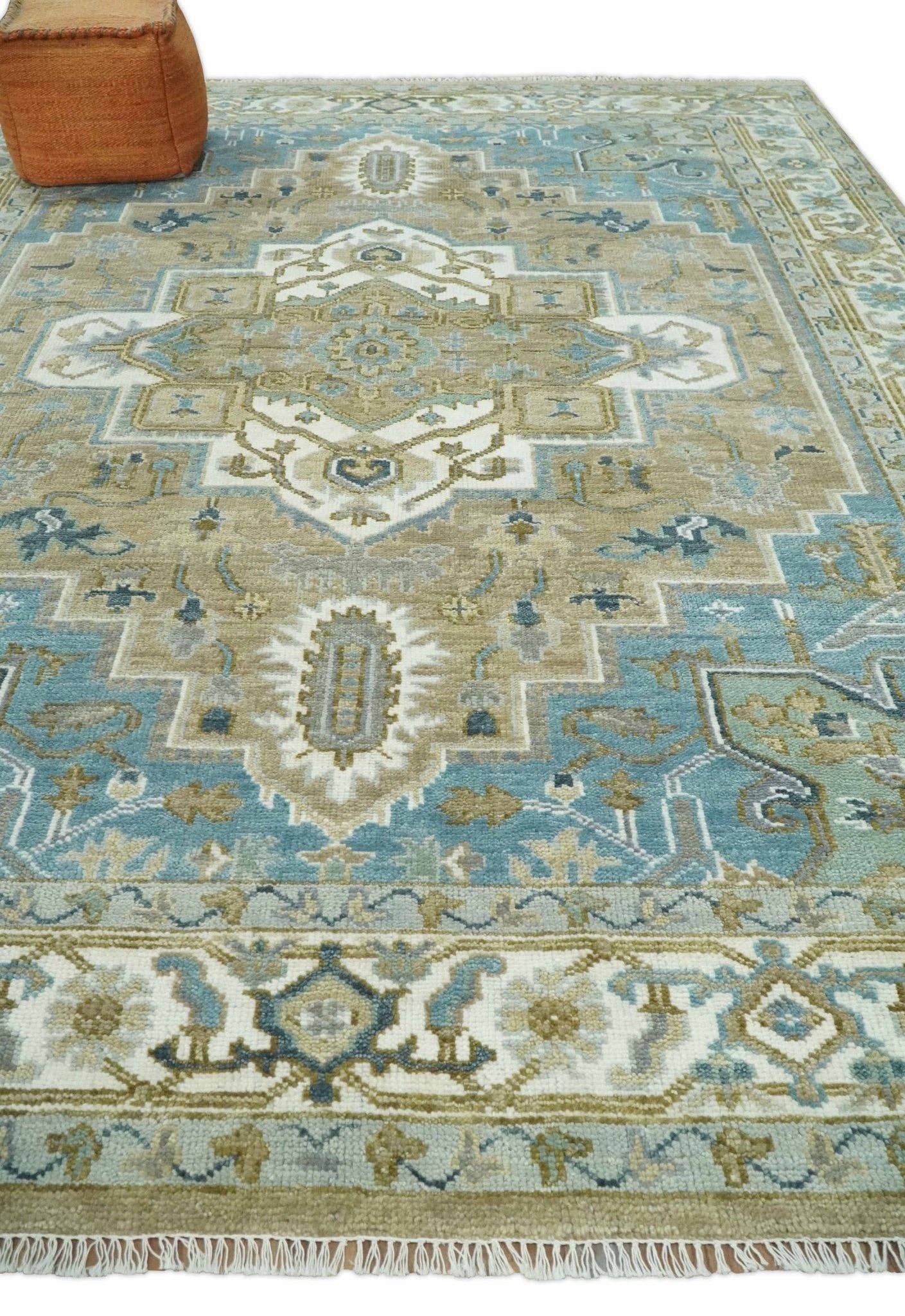 The Rug Decor, Inc. - Vente Tapis - Tapis en laine traditionnel sur mesure de couleur camel, bleu et ivoire1