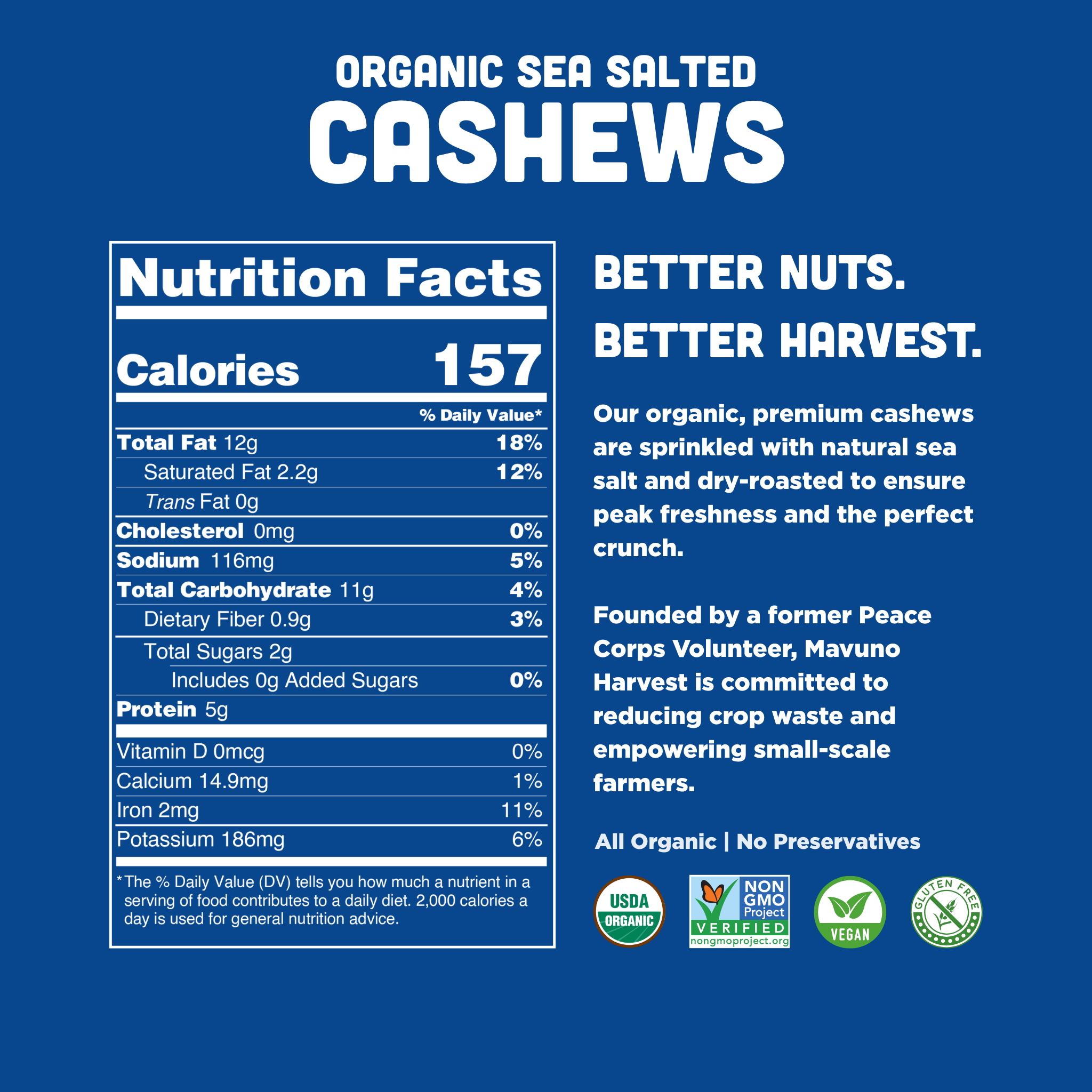 Mavuno Harvest Organics - Wholesale Nuts - Organic Roasted Cashews with Sea Salt, 6-pack case2