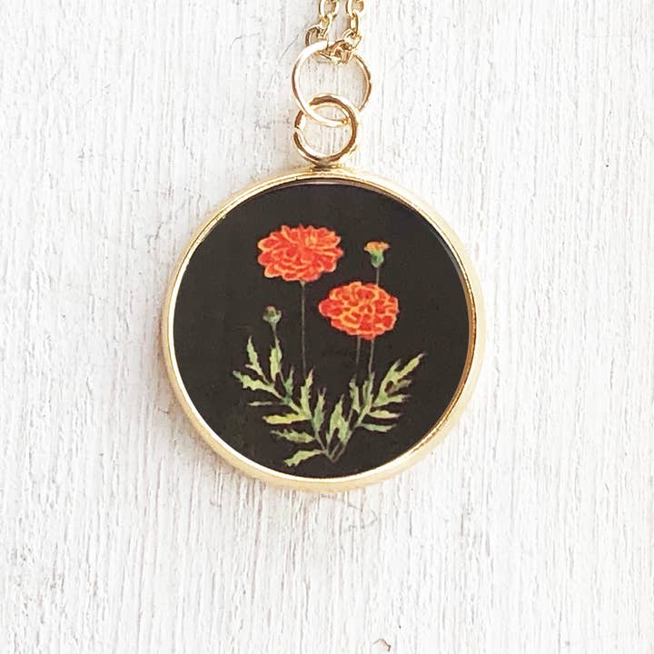 Födelse blomma halsband, oktober, ringblomma för wholesale av Storytime Art Studio