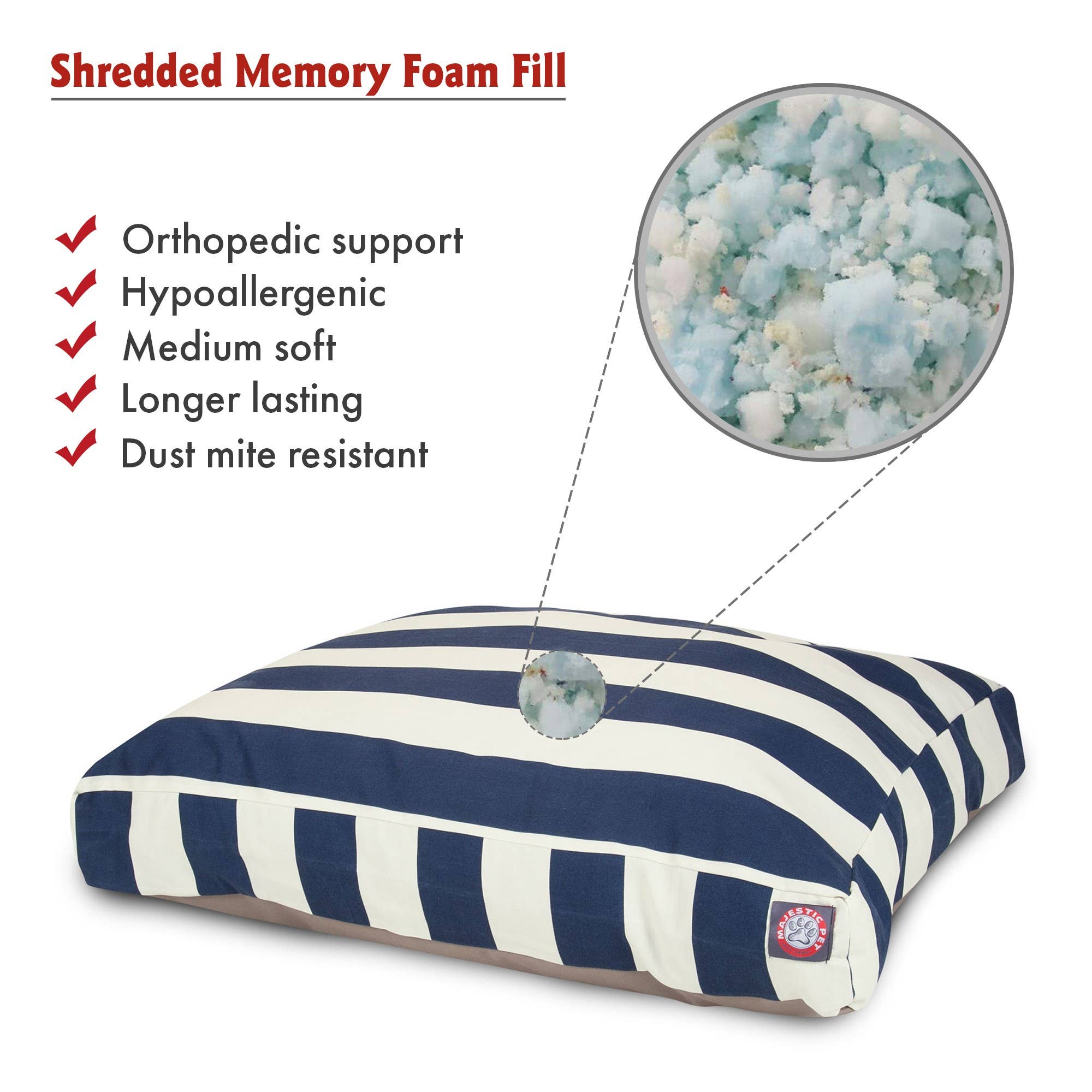 Majestic Pet Products - Vente Panier – chien - Panier rectangle pour chien en mousse à mémoire déchiquetée à rayures verticales25