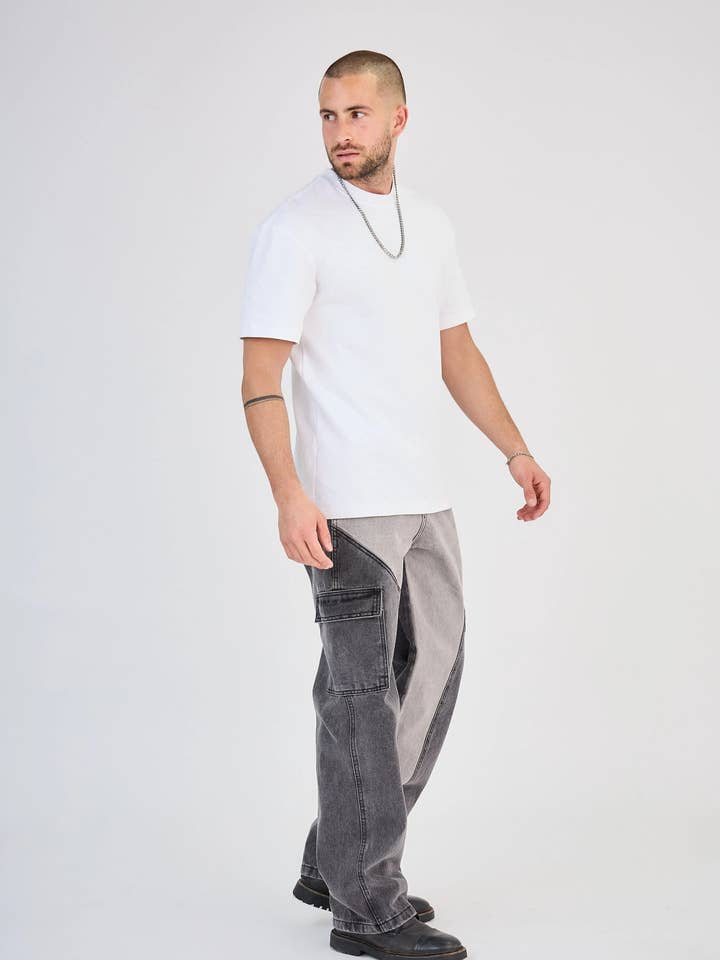 TOP MONDAY – wholesale Jeans – Men’s – Black/Grey Two-Tone Cargo Jeans1