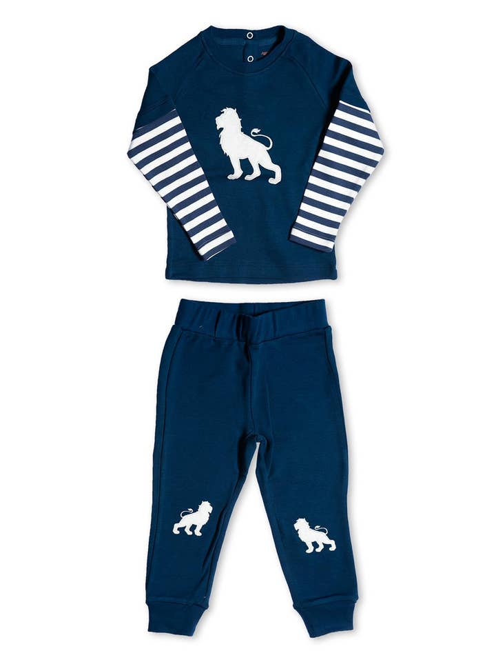 Set de jeu Lion en coton biologique bleu pour la vente par Jazzy Organics