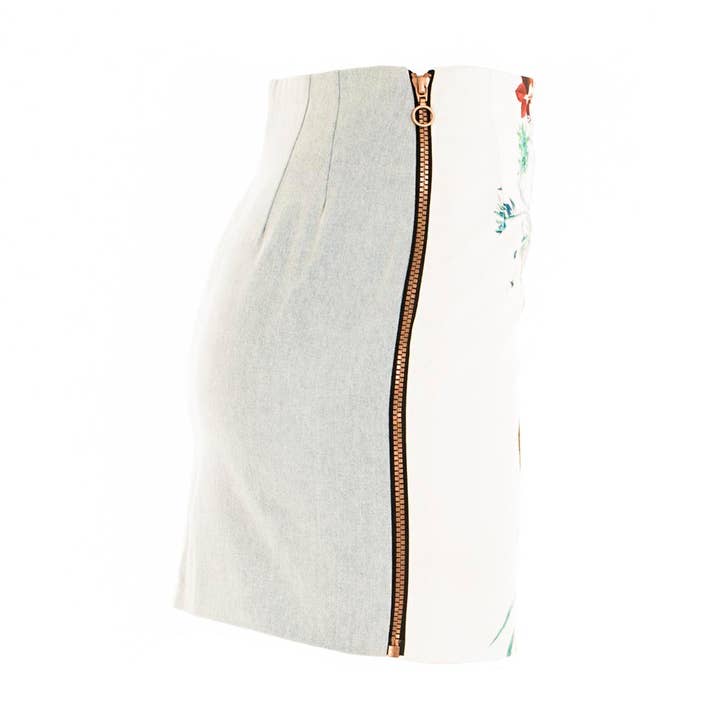 Minirok van denim met tropische print voor wholesale door CaroLine London