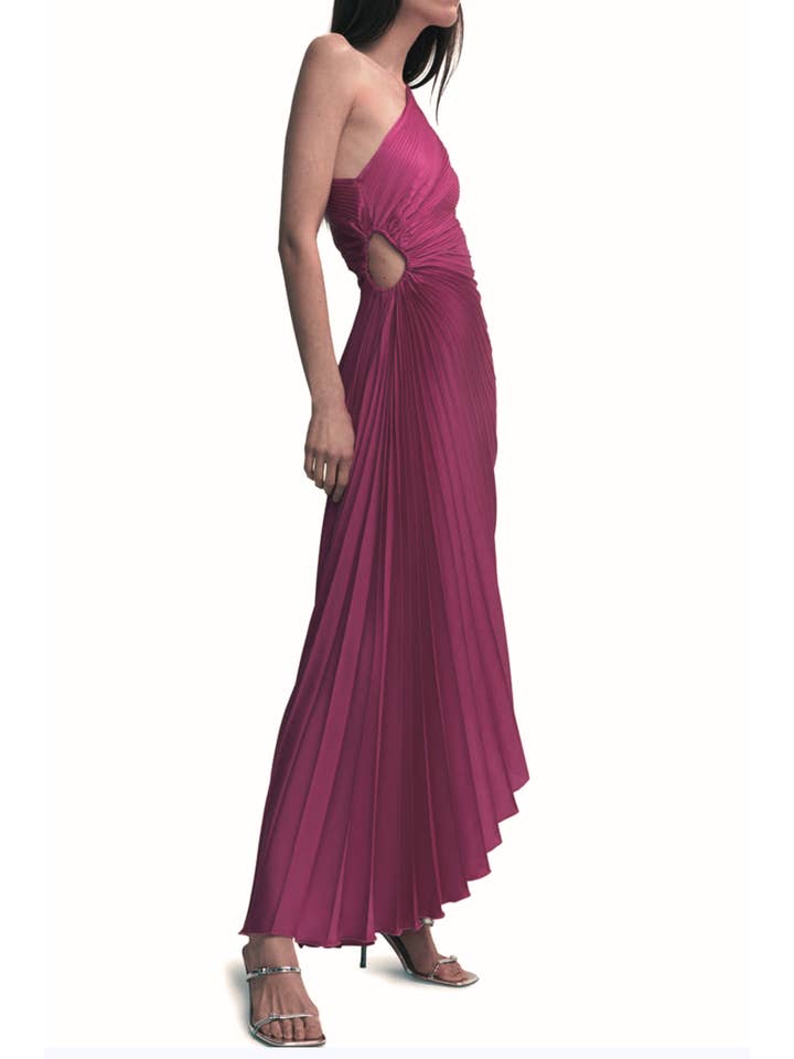 SANGRIA Nicole Miller One Shoulder Accordion Evening Dress for wholesale on Faire3