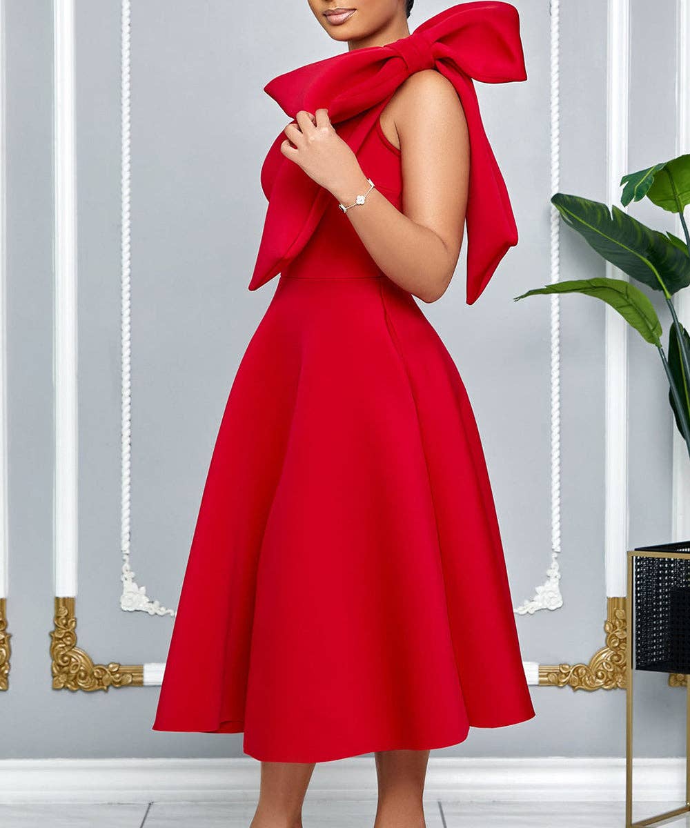 Aria Romance - Wholesale Dress - Women's - Asymmetric Bow-Sleeve Swing Dress14