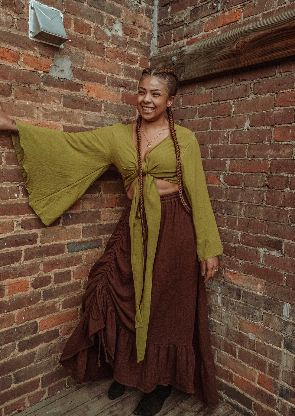 Gardenbelle Shop – wholesale Kjol - Dam – Bohemisk kjol med rynk och volang i ekologisk bomulls- och bambublandning5