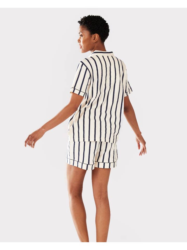 Organic Cotton Navy & Cream Stripe Print for wholesale on Faire