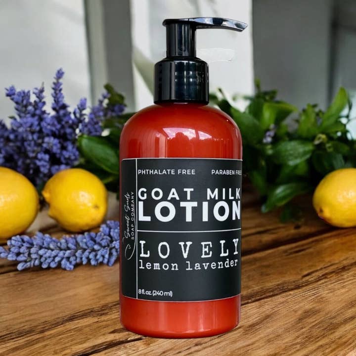 Lovely Lemon Lavender Goat Milk Lotion for wholesale by Sweet Suds Soap Company