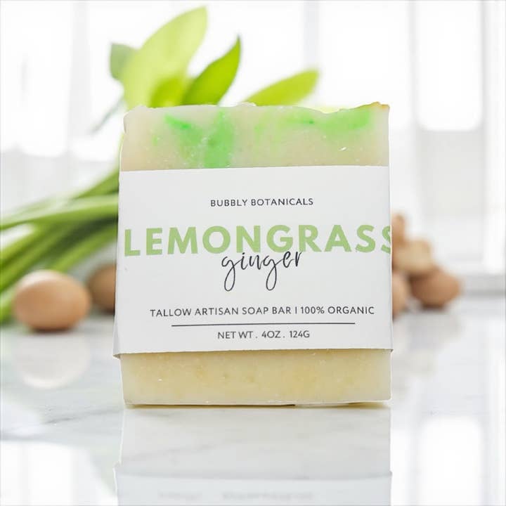 Bubbly Botanicals - Wholesale Bar Soap - Lemongrass Ginger Tallow Soap–Zesty, Fresh Scent Natural Handmade Soap2