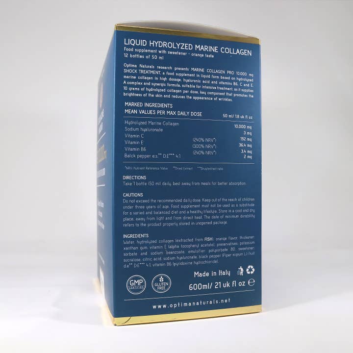 OPTIMA NATURALS - Wholesale Oral Supplement/Vitamin - Marine Collagen, PRO 10,000mg - 12 bottles of 50ml