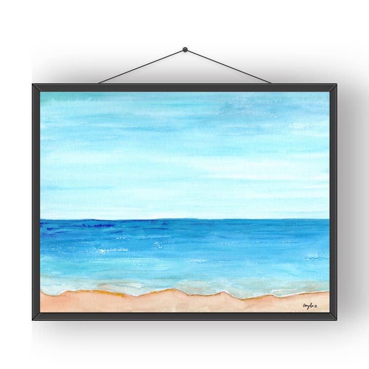 Impression artistique originale sur les vagues de l'océan et de la plage à l'aquarelle 001 pour la vente par Modera Studio