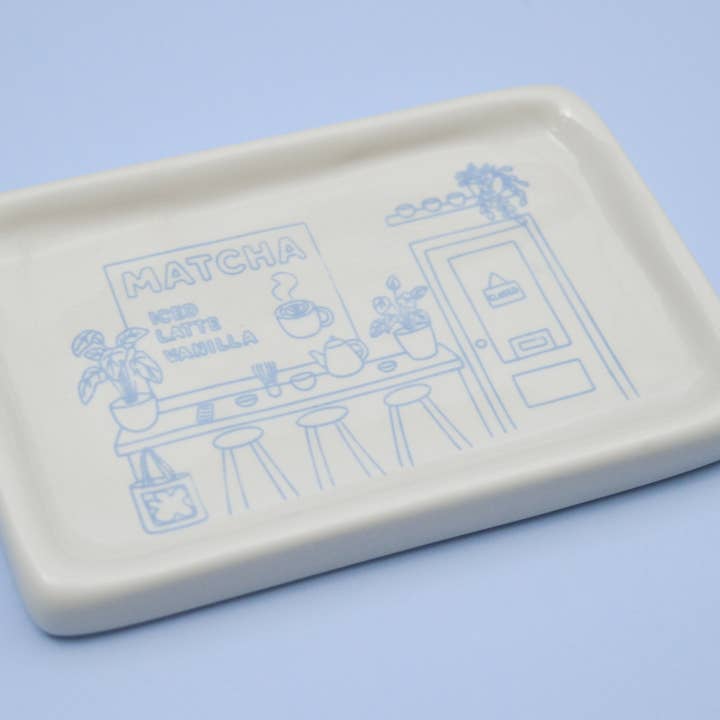 Trinket Dish with Blue Matcha Illustration, Jewellery Dish for wholesale by Jake Thomas Parker