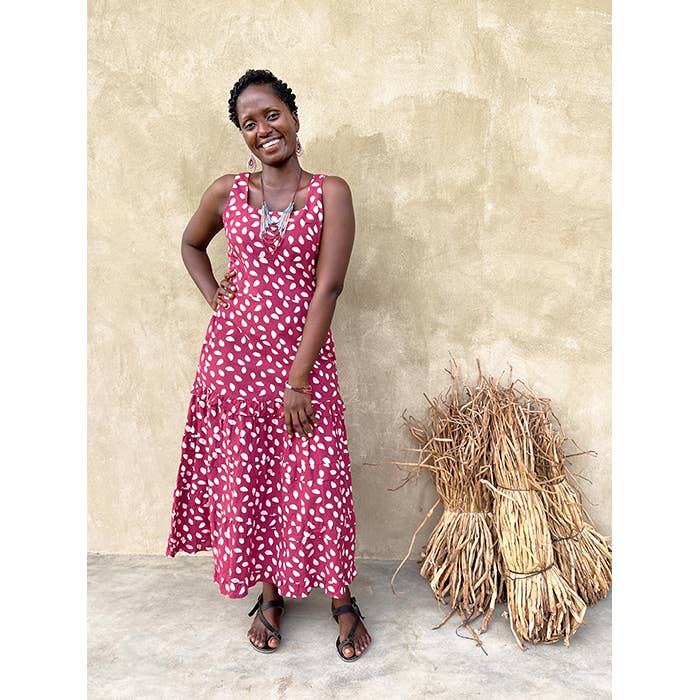 Riviera Dress: Leaf Dot - Rosewood-Organic for wholesale by Global Mamas