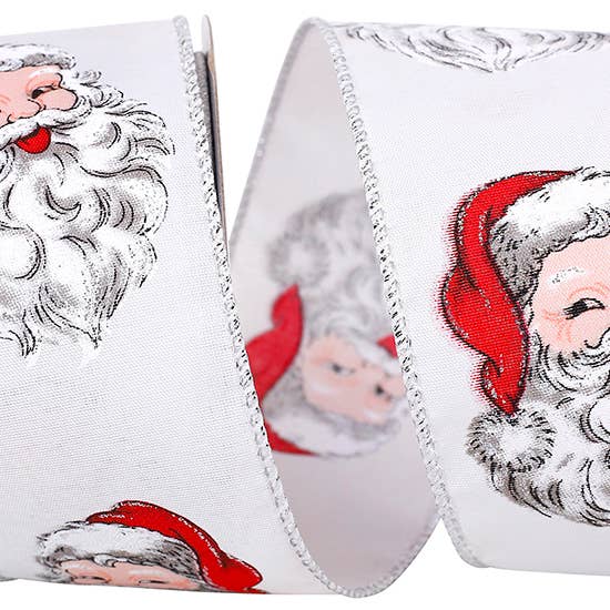 Santas Laughter Wired Edge, White/silver, 2-1/2 In, 10 Yards for wholesale by RELIANT RIBBON