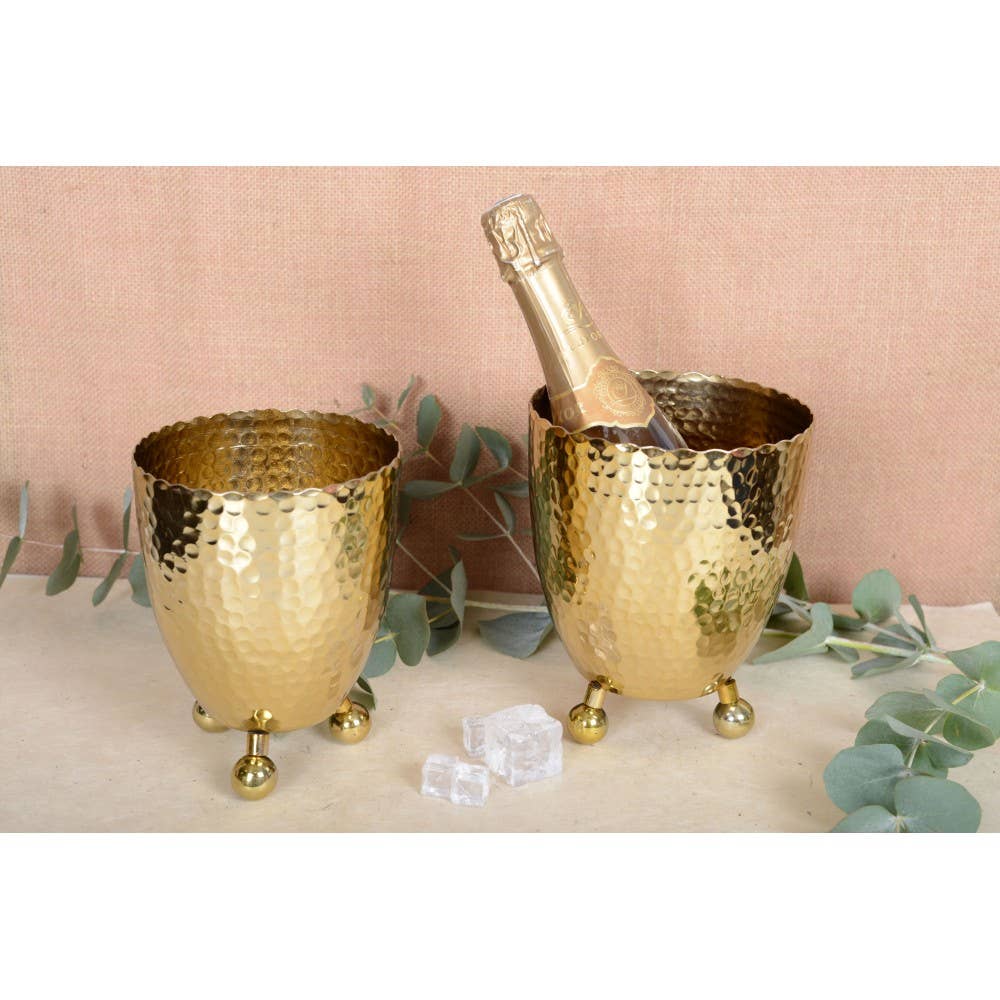 AULICA - Wholesale Party Tub - Hammered gold ice bucket with tongs2