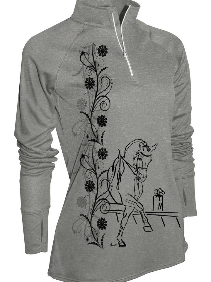 CHEMISE DE SOLEIL À FERMETURE ÉCLAIR UPF 50 1/4 AVEC FLEURS pour la vente par Noble Pony