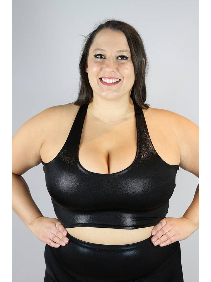 Rarr Designs - Wholesale Sports bra – Women's - Black Sparkle Long Line Racer Back Bra - Plus Size