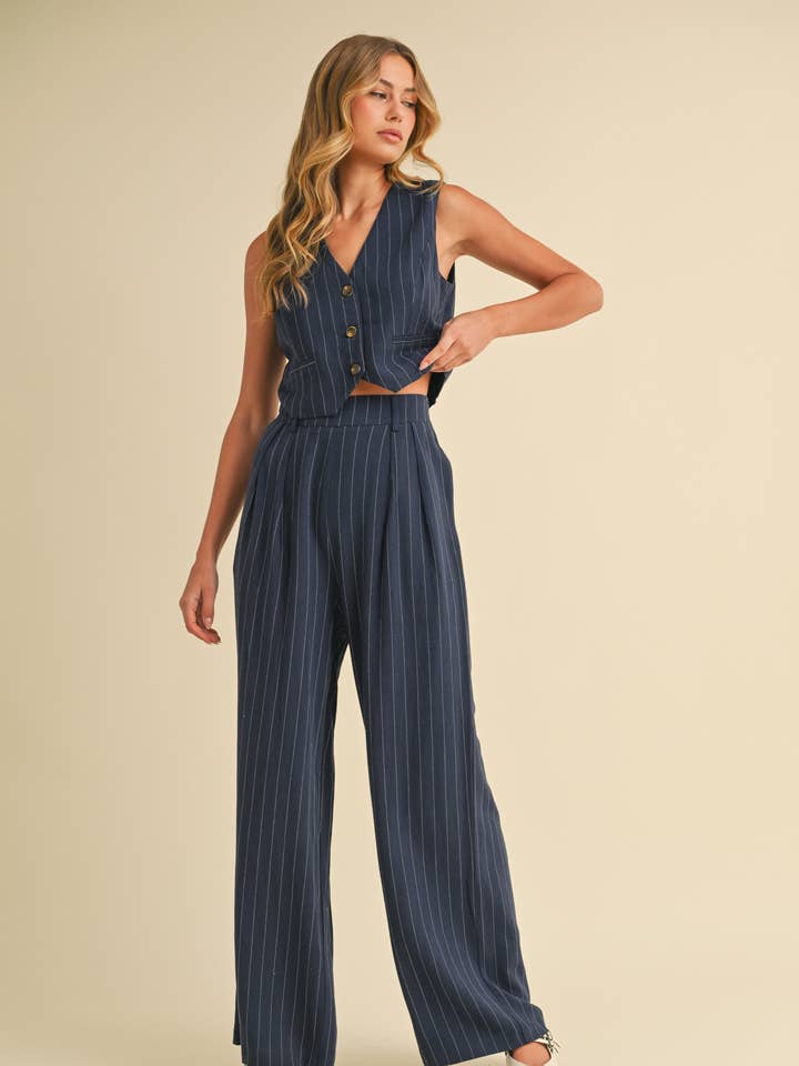NAVY IST5788 PIN STRIPED VEST AND TROUSER PANTS SET for wholesale on Faire