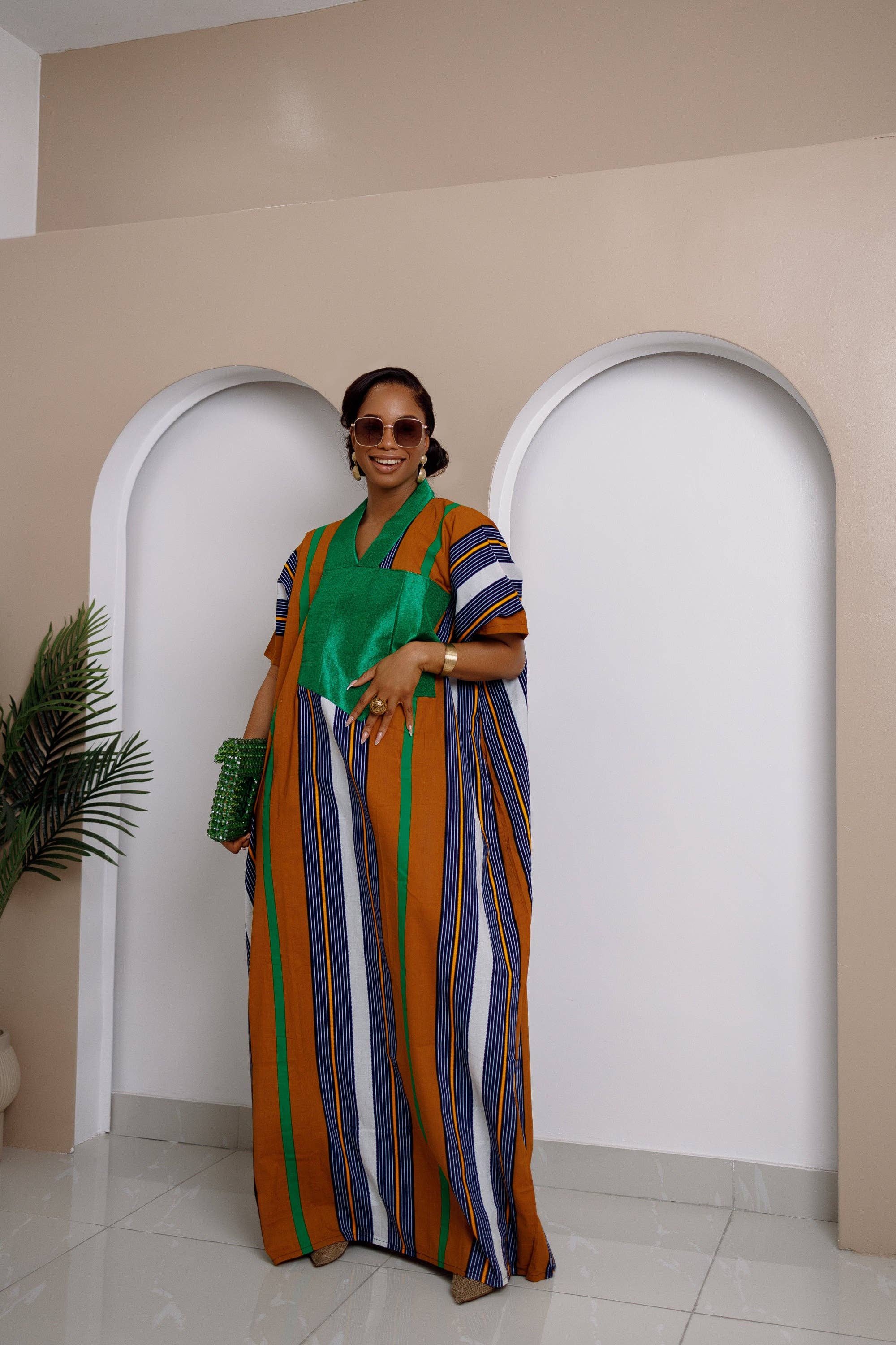 DUA MENKA - Wholesale Dress - Women's - Oliaku Striped Bubu Dress with Aso Oke Embellishment - Final Sale1