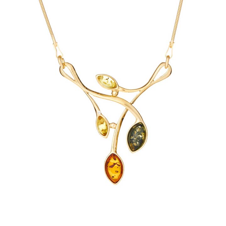 Multicolored amber necklace, 925 gilded silver, 42 + 3 cm for wholesale by OPALOOK France