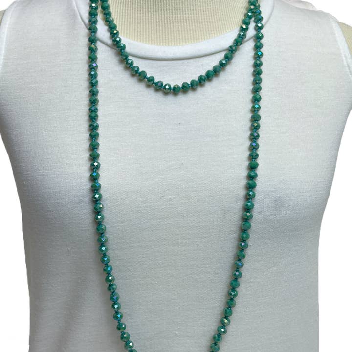 NK-2244 WESTERN TURQ 60 hand knotted glass bead necklace for wholesale by Girlie Girl Originals