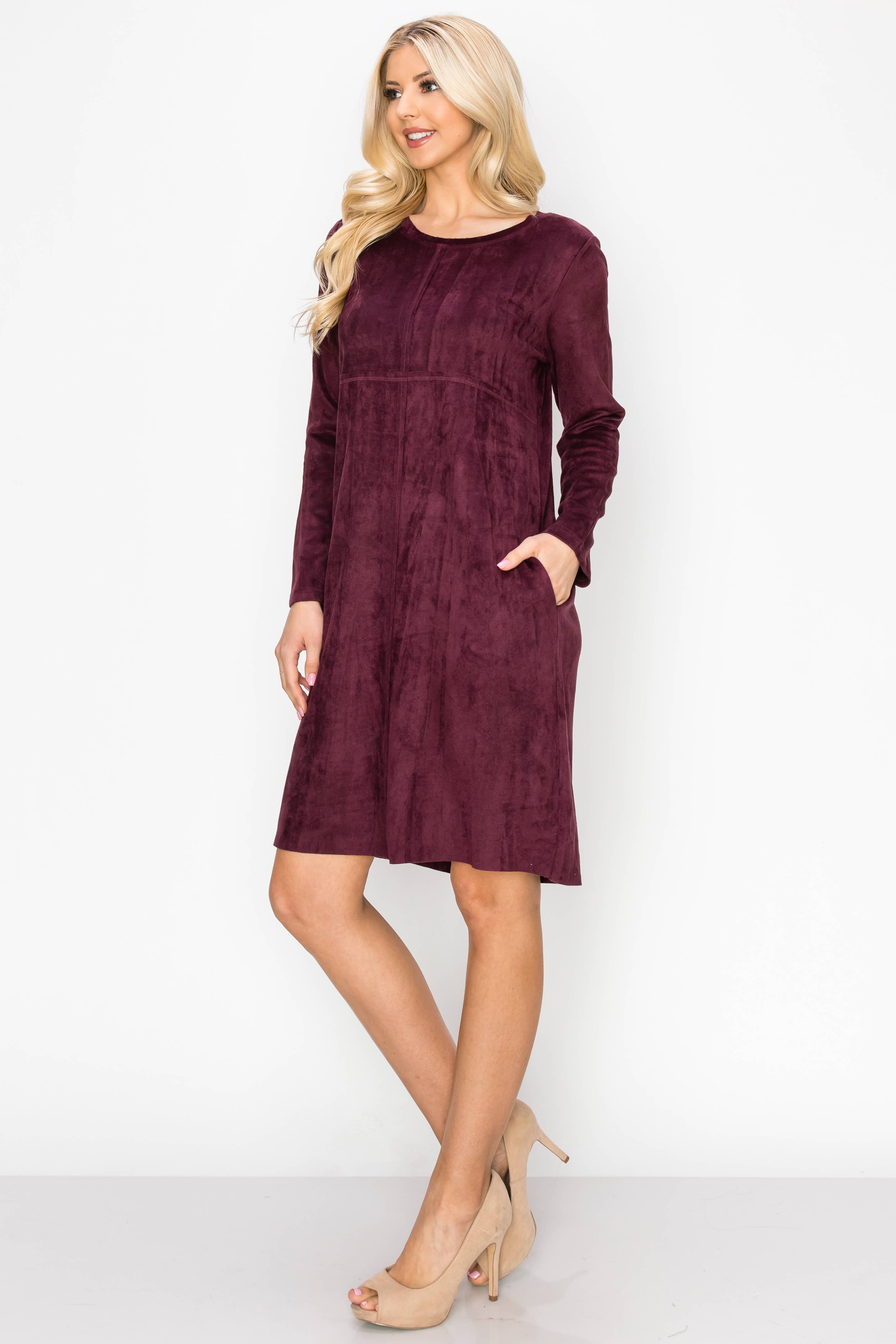 Joh Apparel – wholesale Klänning - Dam – Aurora Stretch Suede Rund-Neck klänning med fickor54