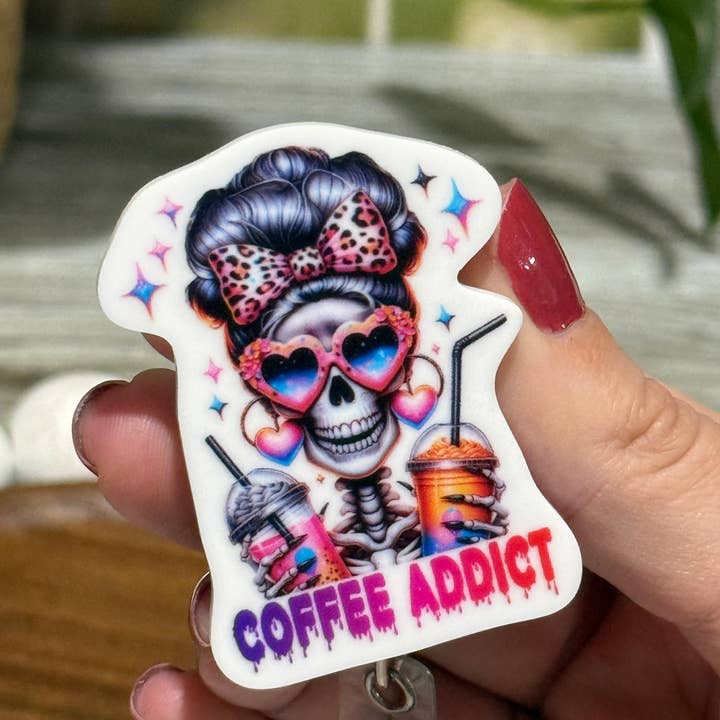 Coffee Addict Retractable Badge Reel for wholesale by The KTD Collection