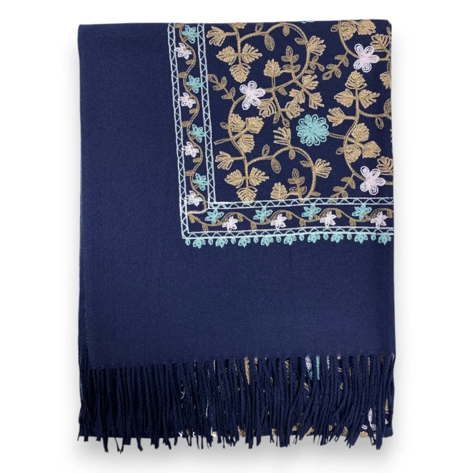 London Scarves - Wholesale Scarf - Women's - Embroidery flower print on blank canvas with tassels  9