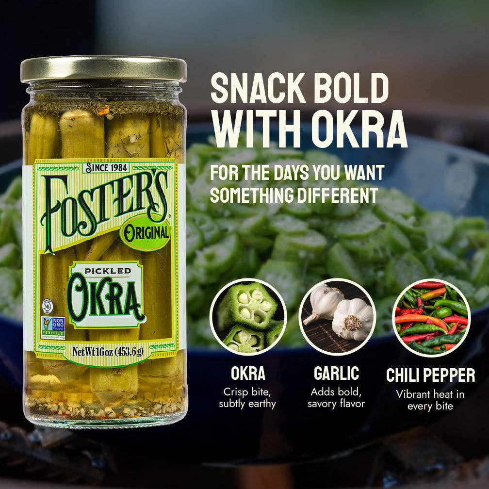 Foster's Pickled Products - Wholesale Pickled Vegetables - Foster's Pickled Okra - 16oz (6 pack)1