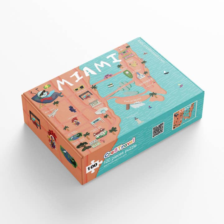 Explore Miami 100-Piece Puzzle with QR Code Map for wholesale by Cre8Travel