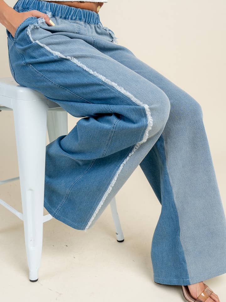 LEICHTER INDIGO BP4837N / DENIM-FARBENE COLOR-BLOCK-WEITHOSE MIT FRANSENKANTE für den Großhandel auf Faire7