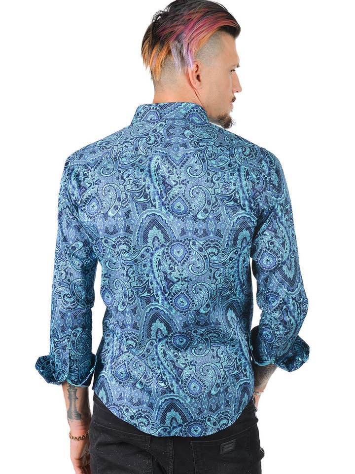Green Printed paisley button down El chapo Shirt 4501 for wholesale on Faire