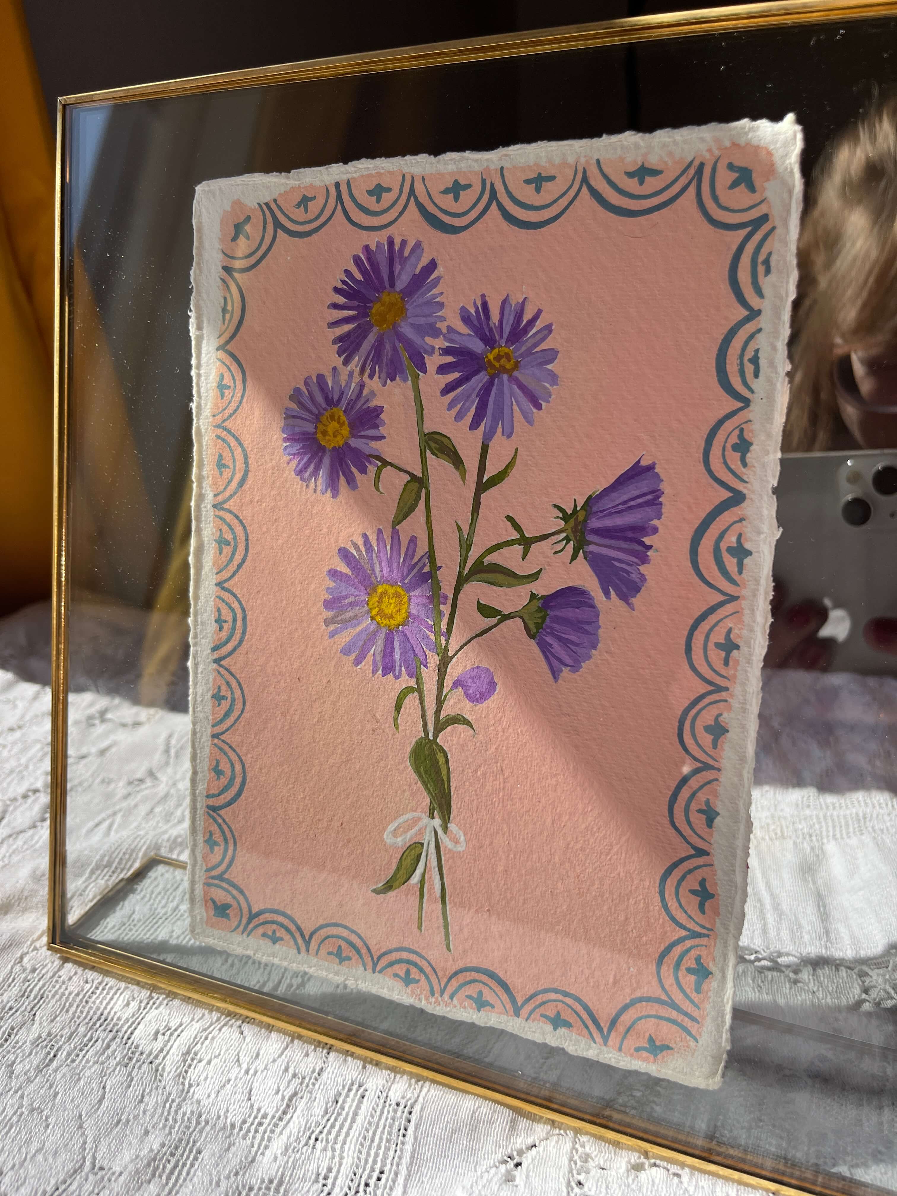 glad you're here co - Wholesale Painting/Drawing - Original September Birth Month Flower – Aster Flower Painting on Handmade Paper – Vintage Botanical Artwork for Elegance & Valor1