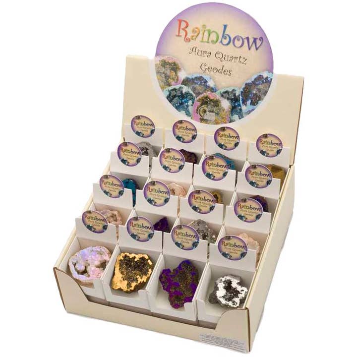 Science and Nature - Wholesale Spiritual stone/crystal - Rainbow Aura Quartz Geodes (Display of 32)