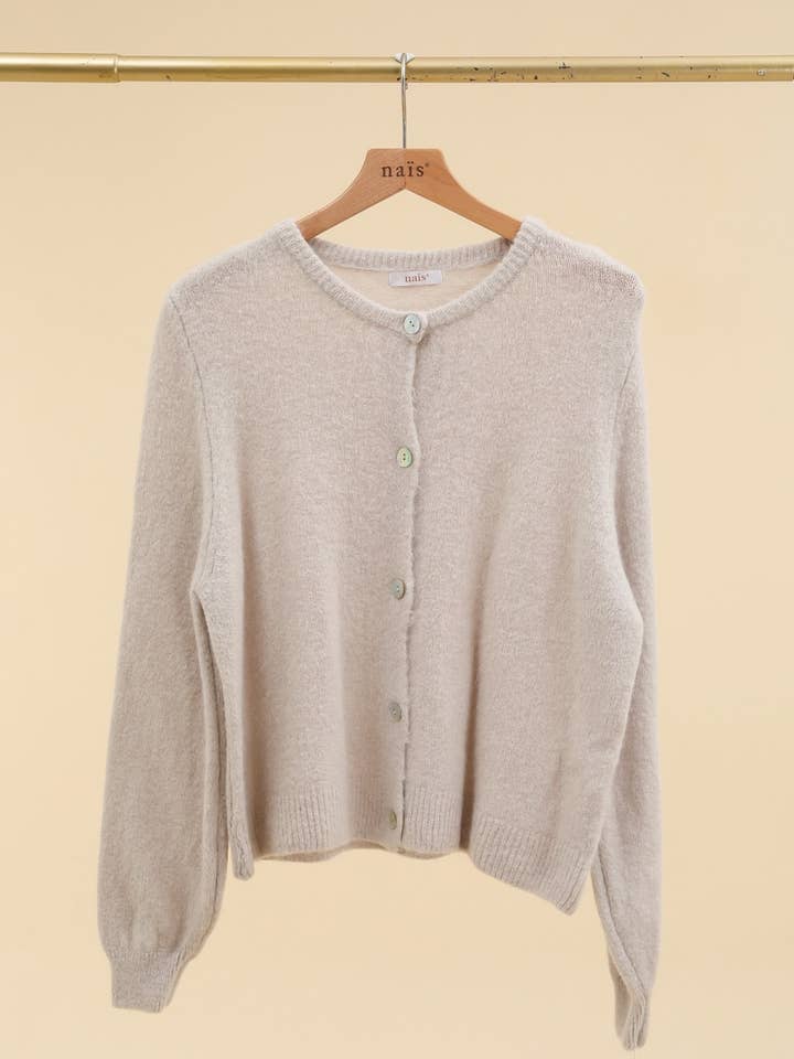 NAÏS PARIS - Wholesale Cardigan - Women's - SUPER FINE ALPACA SHORT BUTTON CREW NECK CARDIGAN