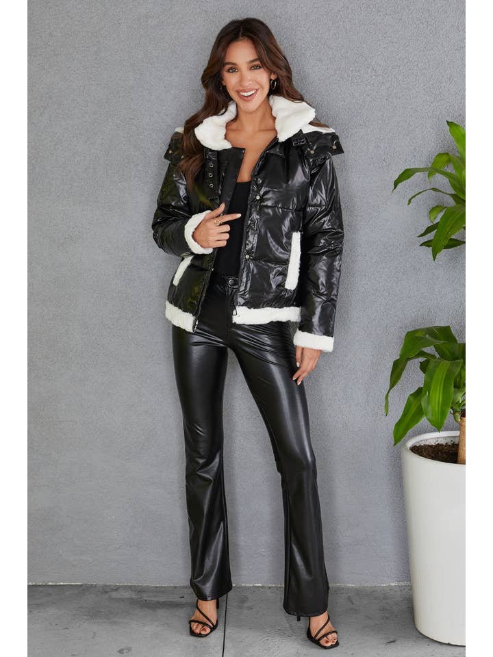 Silver PADDED HOODIE JACKET WITH FUR EDGES (VA8020) for wholesale on Faire5