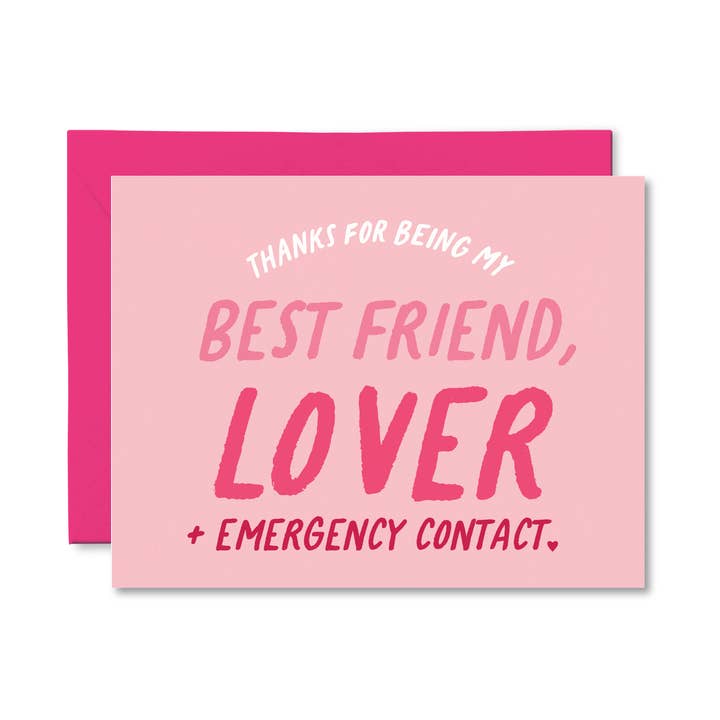 Best Friend Lover + Emergency Contact Card Valentines Card for wholesale by Pretty by Her