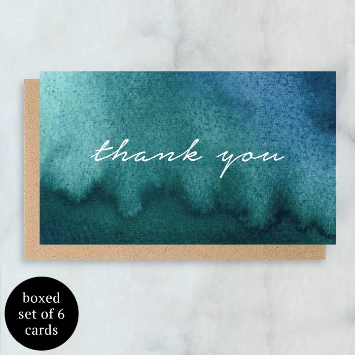Blue Thank You Mini Cards- Box Set of 6 | Blank Everyday for wholesale by Abigail Jayne Design