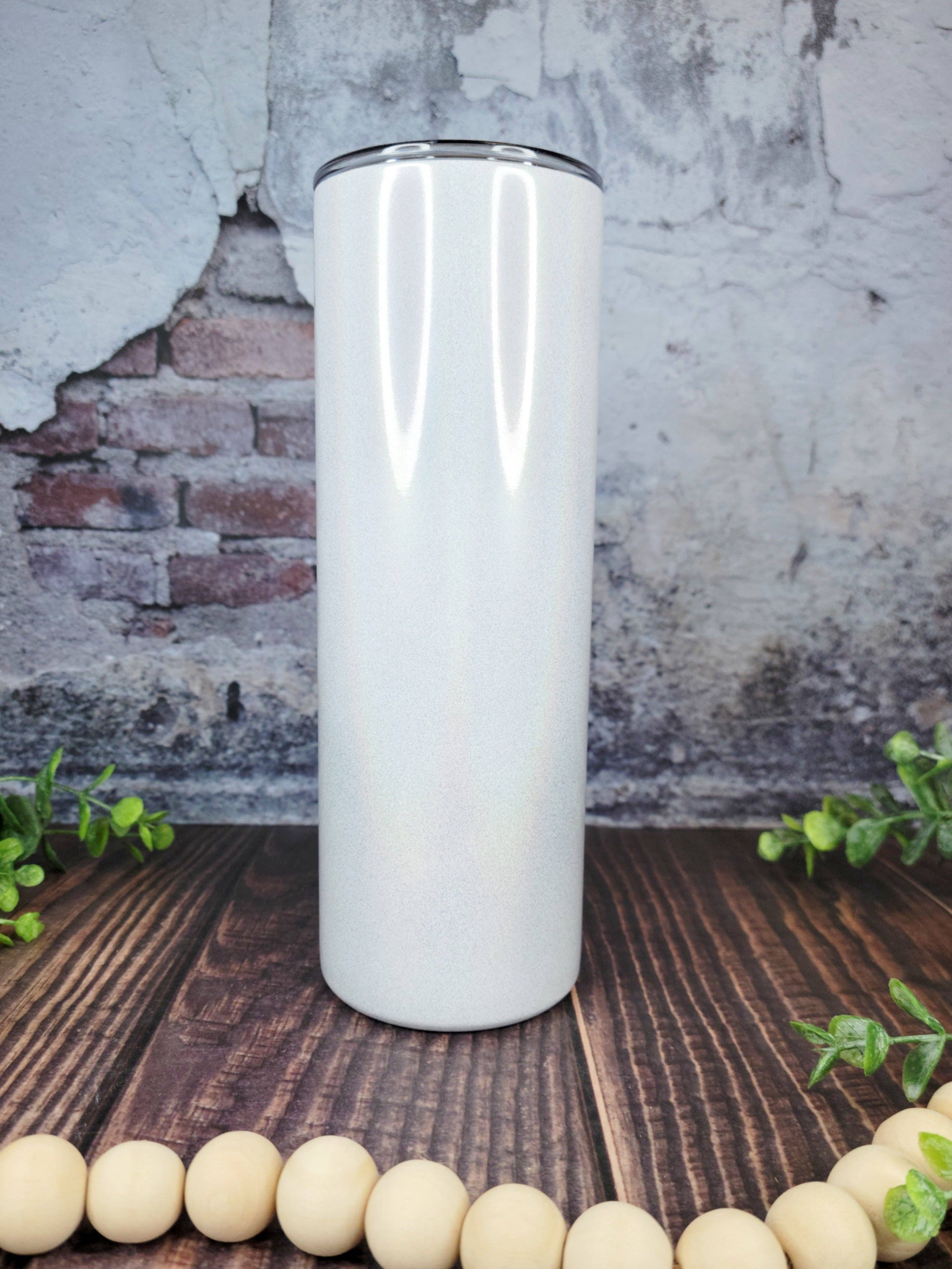 ACC Sublimation Blanks - Wholesale Insulated Mug/Tumbler - 20 oz Straight SHIMMER Sublimation ready skinny tumbler RTS, White Iridescent SHIMMER sublimation tumbler2