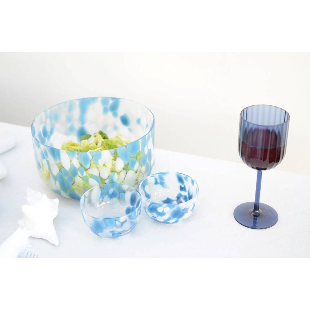 AULICA - Vente Bol de service - Saladier bleu et blanc en verre 24.5x24.5x12.5cm1