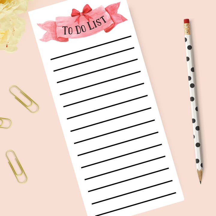 Bow To Do List Notepad. Fancy Bow Stationery for wholesale by The Stylish Scribe