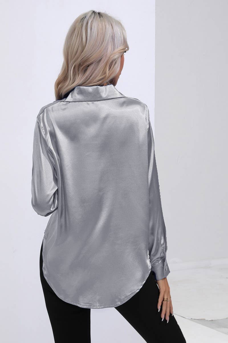 NINEXIS - Wholesale Button Down Shirt - Women's - CWTBLL0690_Button Down Silky Satin Long Sleeve Top55